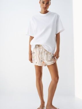 H&M Cream Floral Elastic-Waist Skater Skirt with Pink & Blue Accents